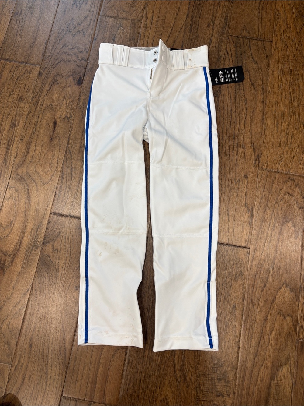 Kids White Baseball-Style Joggers with Blue Side Stripe